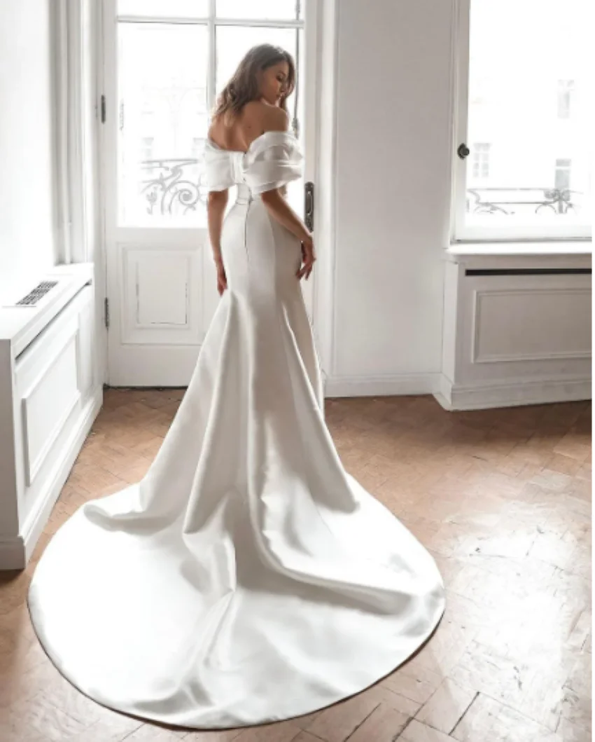 Othray  Satin Mermaid  Bespoke Wedding Dresses For Women Bride Dress Off The Shoulder Pleats Bridal Gowns Robes bridesmaid dress