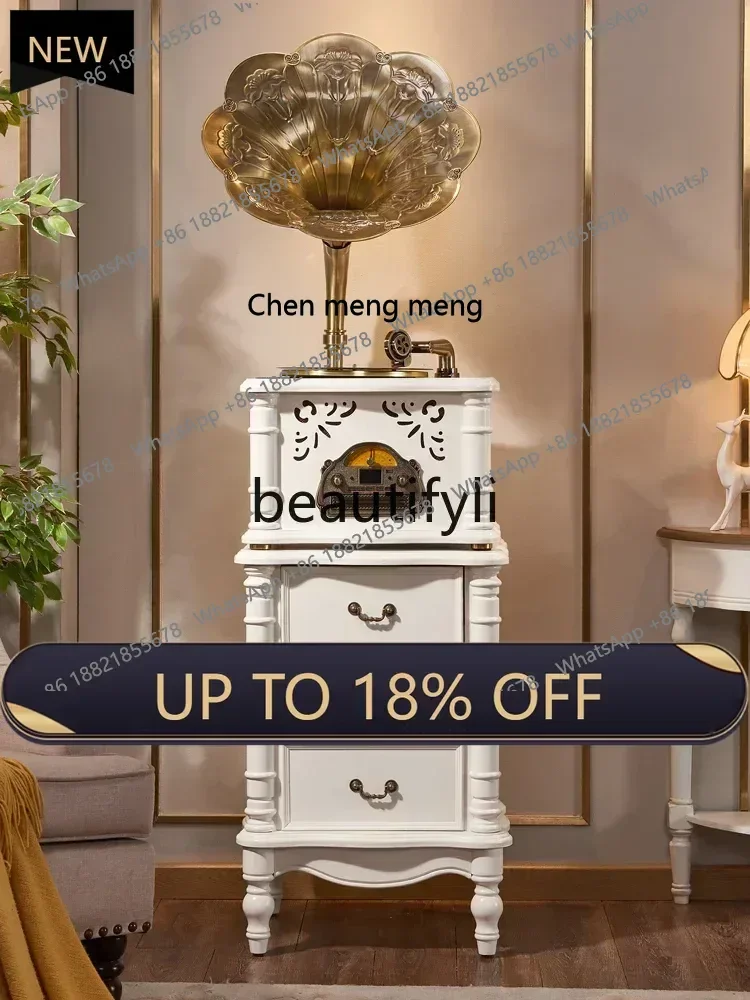 

Z189 Gramophone retro modern vinyl record player American European style living room record player big speaker stereo white adv