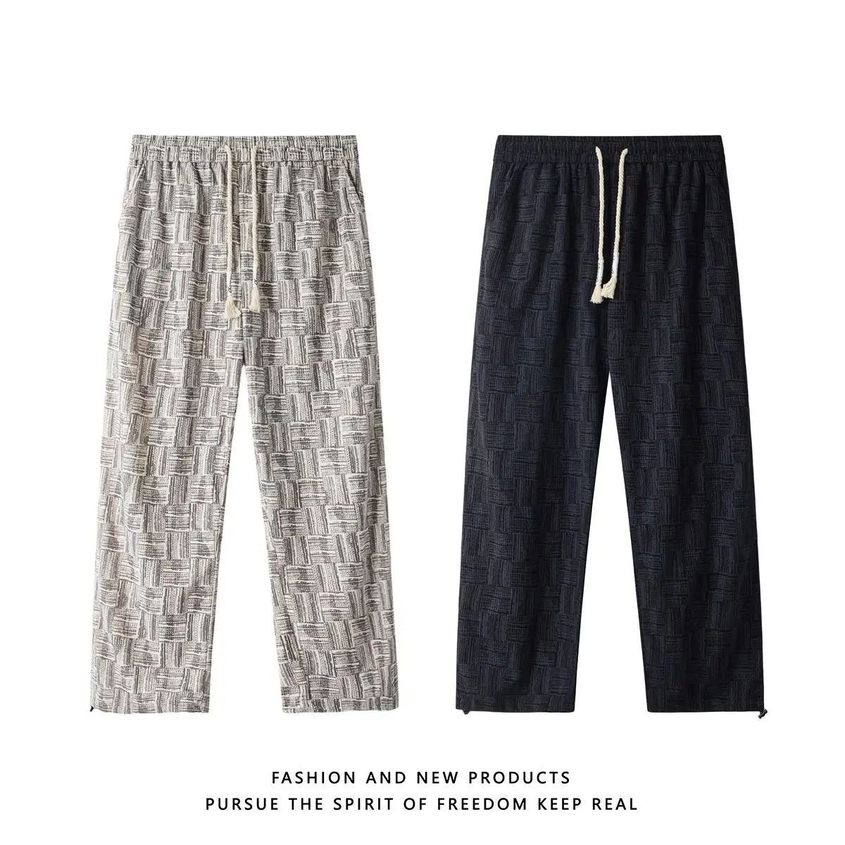 

Мужские летние тонкие брюки из ледяного шелка, свободные, прямые, винтажные, в американском стиле, с эффектом тай-дай, длинные брюки