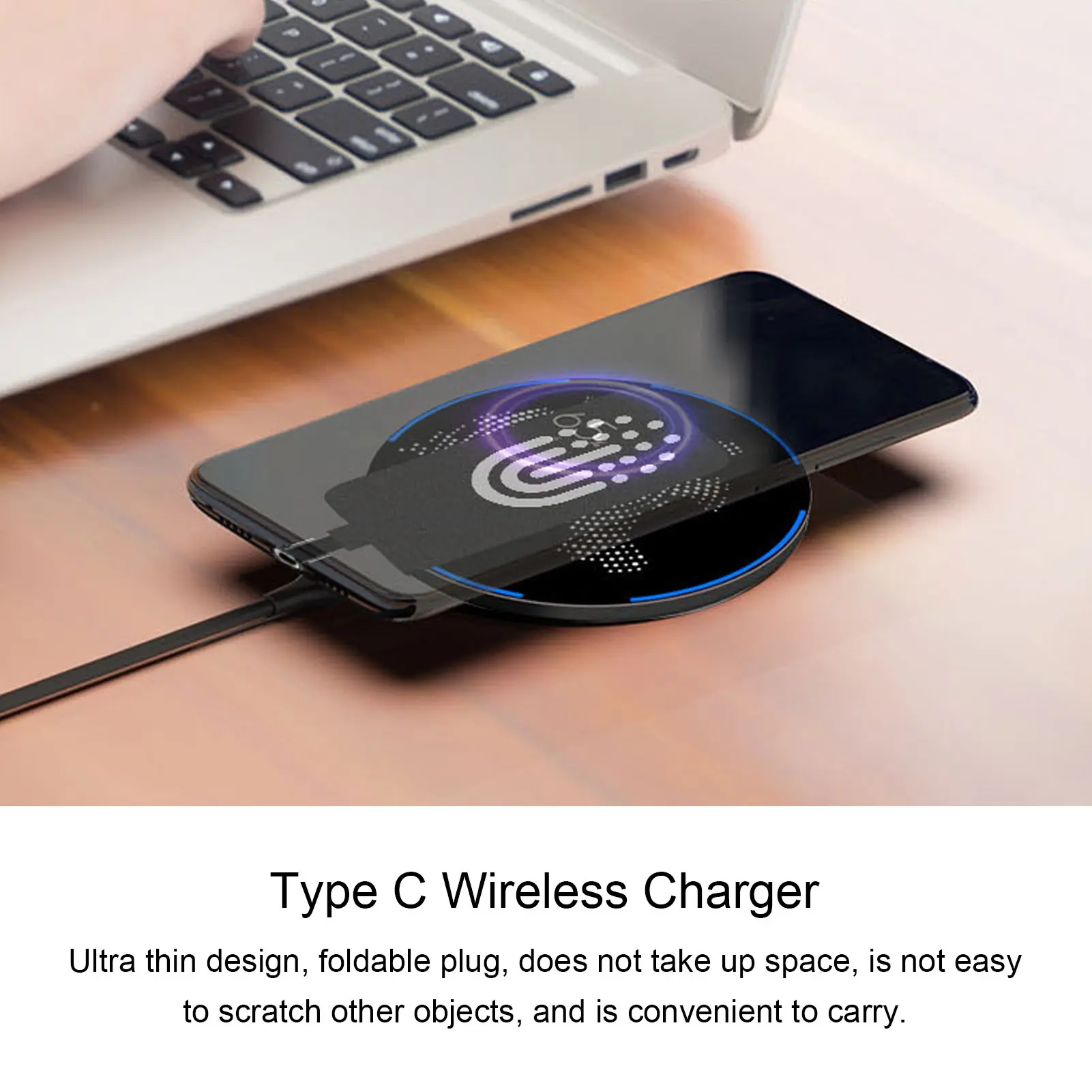 Type C Wireless Charger Universal Ultra Slim Wireless Charging Receiver Patch with Magnetic Charging Line for