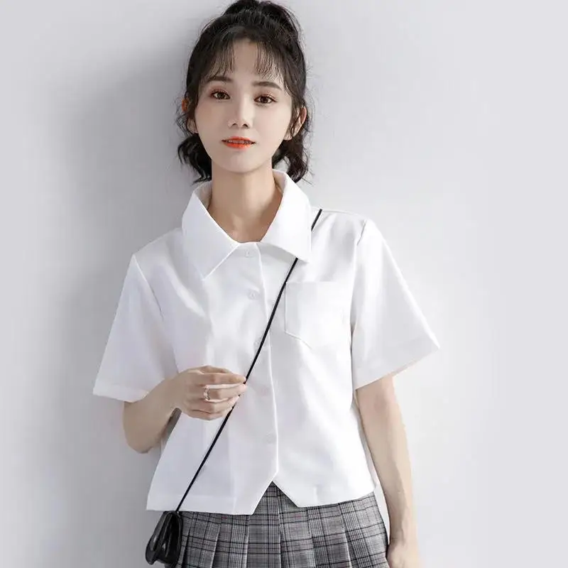 Preppy JK Shirt Female 2025 Summer New Design Sense Uniform Biała koszula z krótkim rękawem Japońska koszulka studencka Krótka koszula damska