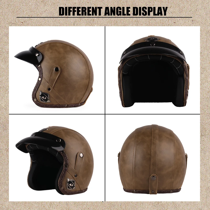 UCHOOSE Open Face Retro Helmet ,Motorcycle Helmet,Vintage, Retro, PU Leather, for Motocross, Scooter, Jet, with Glasses