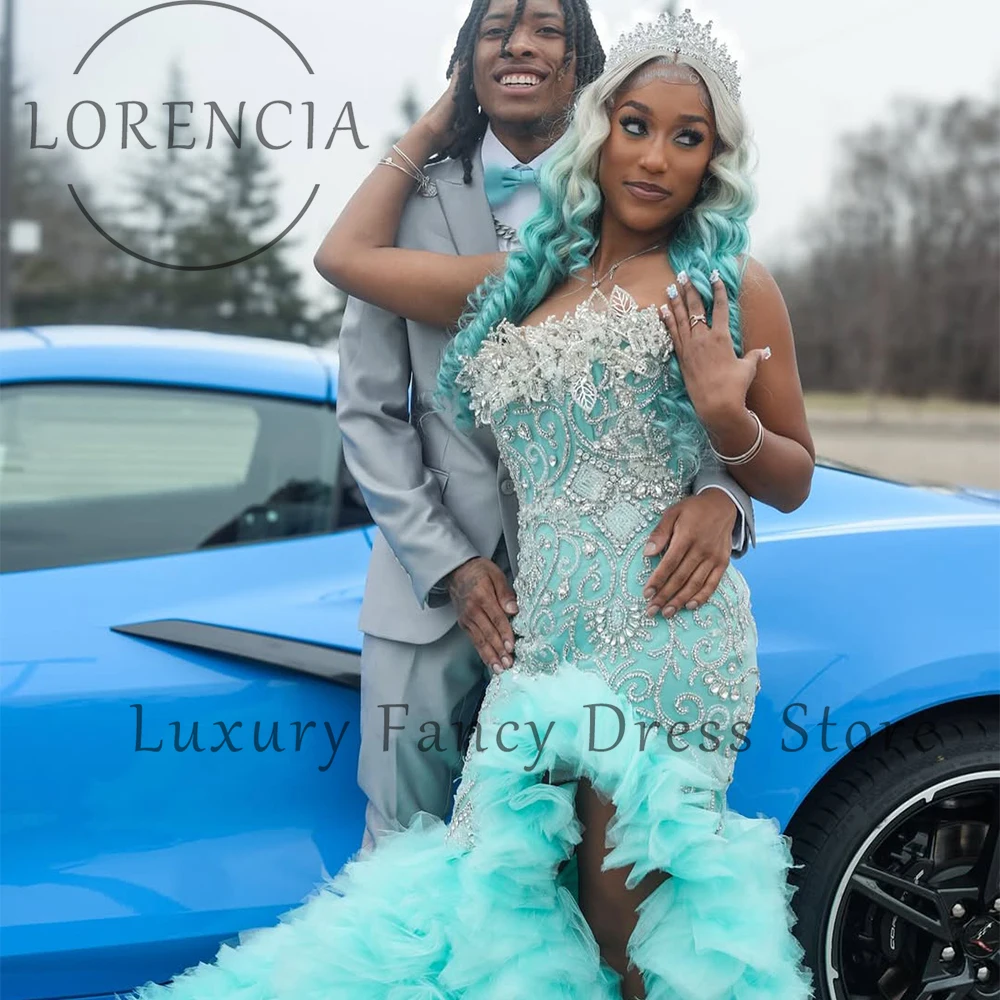 高級ラインストーンウエディングドレス女性のためのチュールフリルウェディングパーティードレスカスタマイズされたサイドスリット光沢のあるダイヤモンドvestidosデフェスタ