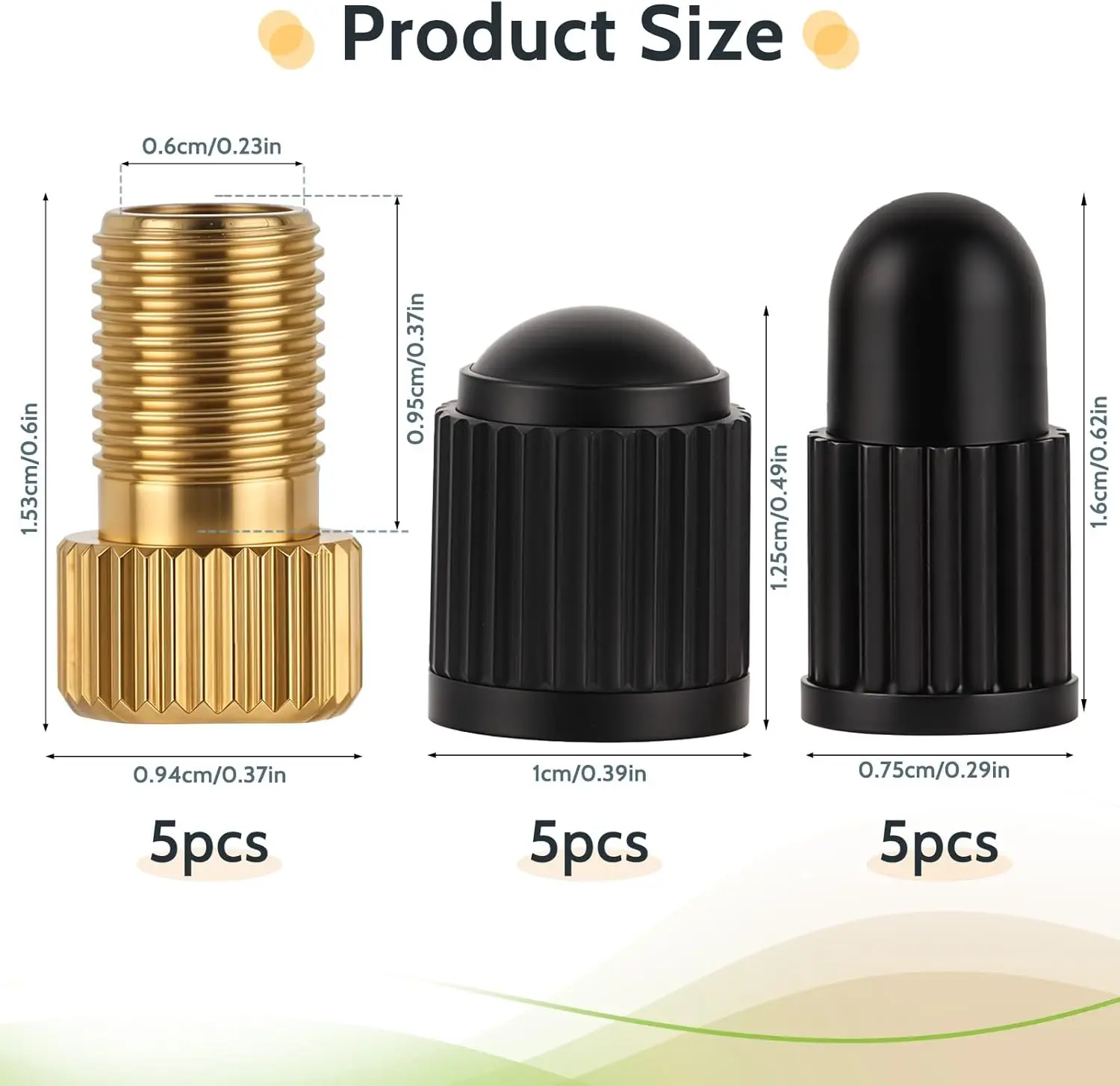 Brass Presta Valve Adaptor (Pack of 5 + 10 Caps) - Convert Presta to Schrader for All Types of Bikes, e-Bikes, and e-Scooters