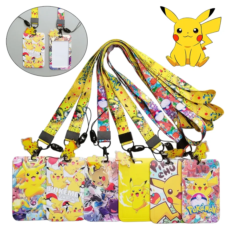 حامل بطاقة بيكاتشو الكرتون الحبل شارة بطاقة الهوية واقية موضة طالب مكافحة خسر غطاء البطاقة المفاتيح الملحقات