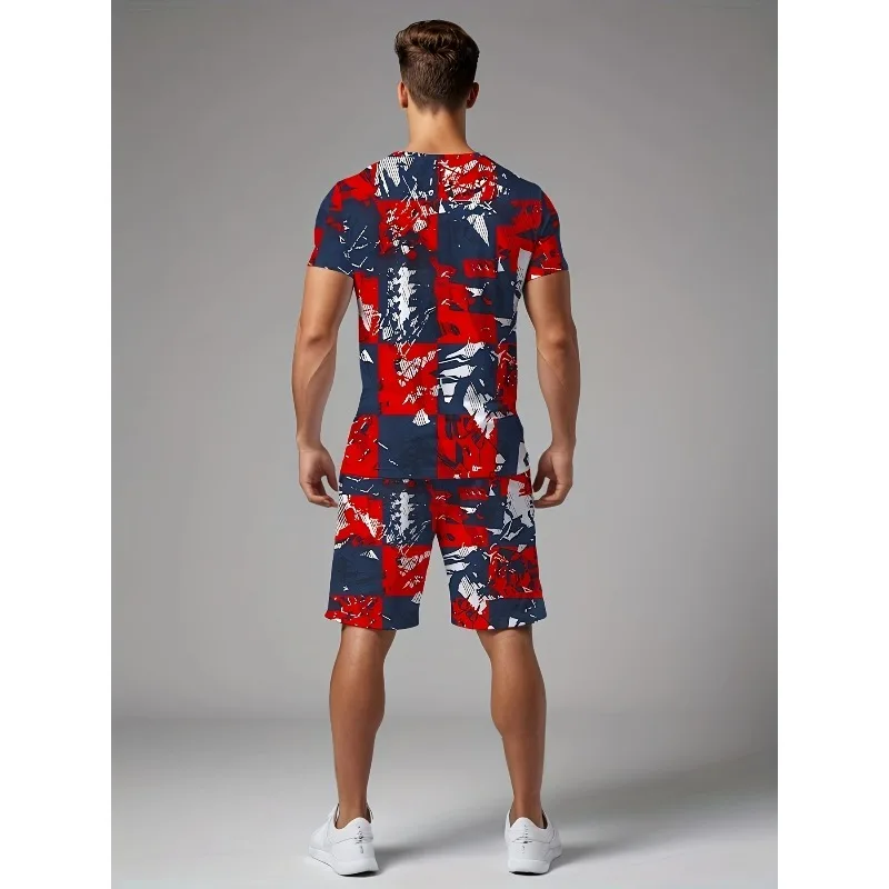 2025 New Trend Casual T-shirt 3D Digital Printed Short Sleeve Shorts Set Summer Essential Creative Retro Men's Fashion