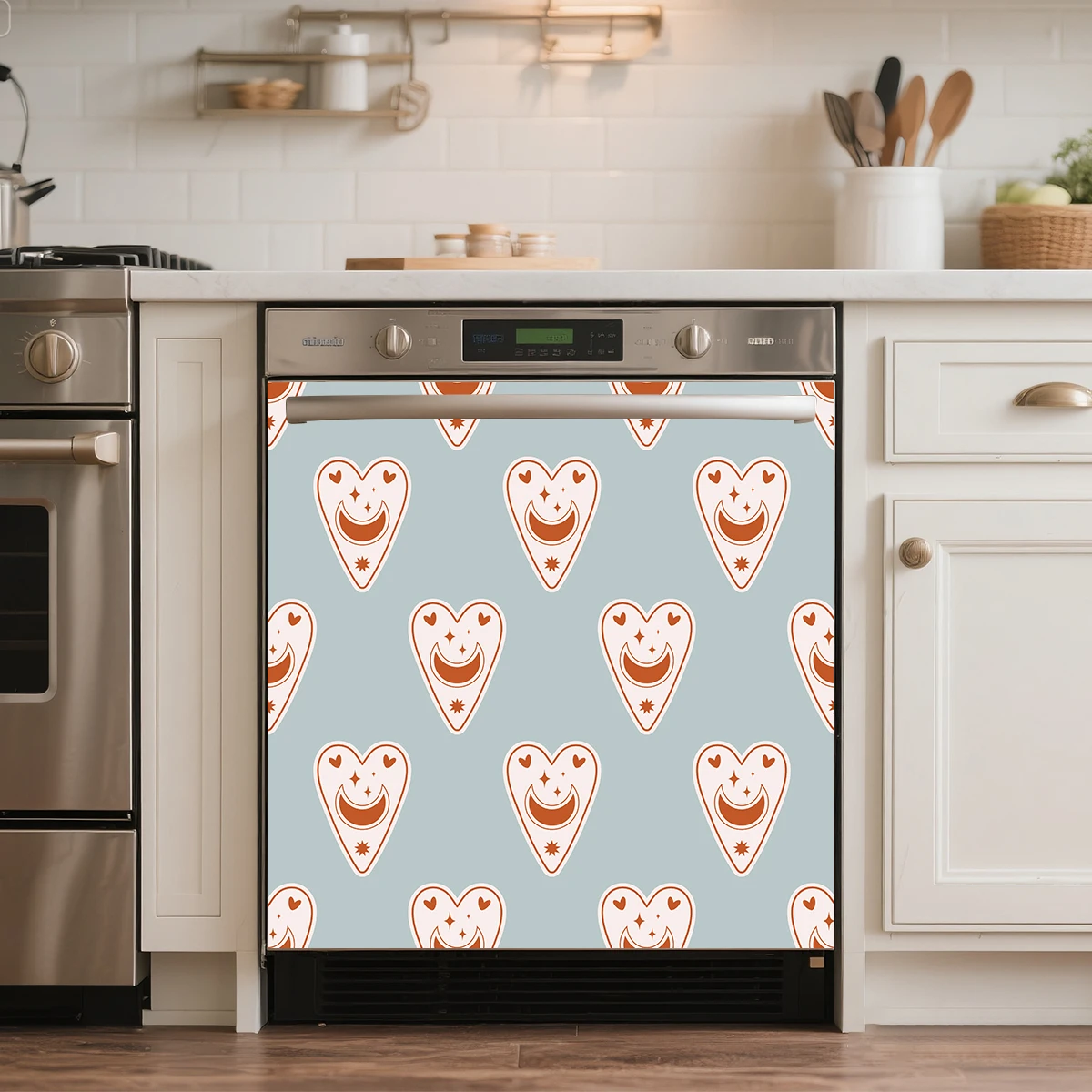 Boho Mystical Seamless Pattern Dishwasher Door Sticker Art Mural Self-adhesive Kitchen Washing Machine Doors Wrap Stickers