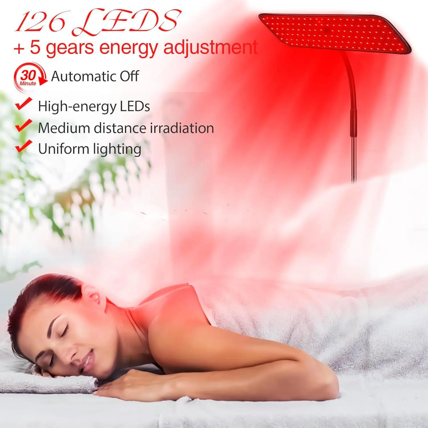 Jinkairui  LED Red & Near Infrared Skin Care Panel, 660nm+850nm, Retractable Stand, Timing, Large Area Home Beauty Lamp