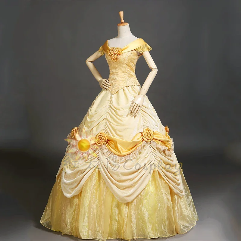 Custom Made Belle Princess Luxury Cosplay Costume Yellow Dress For Women Halloween Party Costumes