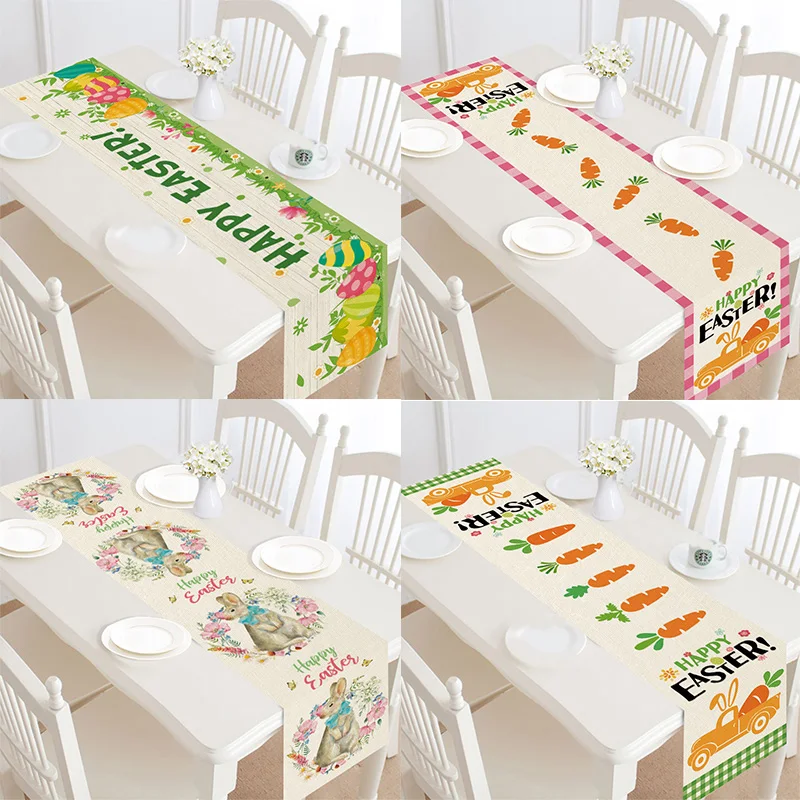 

Linen Carrots Rabbit egg Flower Happy Easter Table Runner 2025 Spring Easter Decoration For Home Party Rabbit Dining Table Cloth