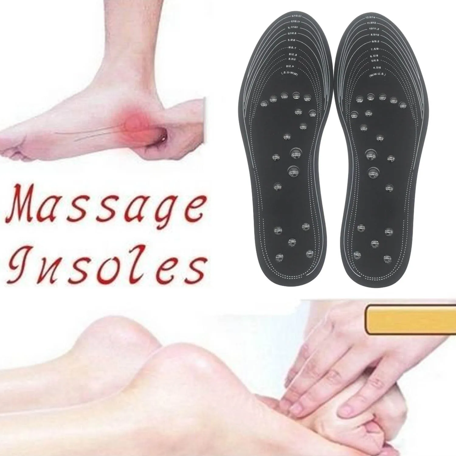 1 Pair Magnetic Therapy Acupressure Massage Shoe Insoles Pads Memory Foam Foot Care Cushion for Men Women