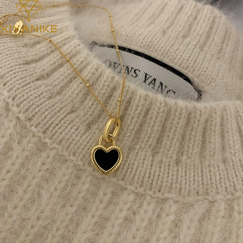 XIYANIKE Vintage dwustronny wisiorek w kształcie serca naszyjnik dla kobiet dziewczyna Choker łańcuszek do obojczyka nowa moda modna biżuteria prezent Party
