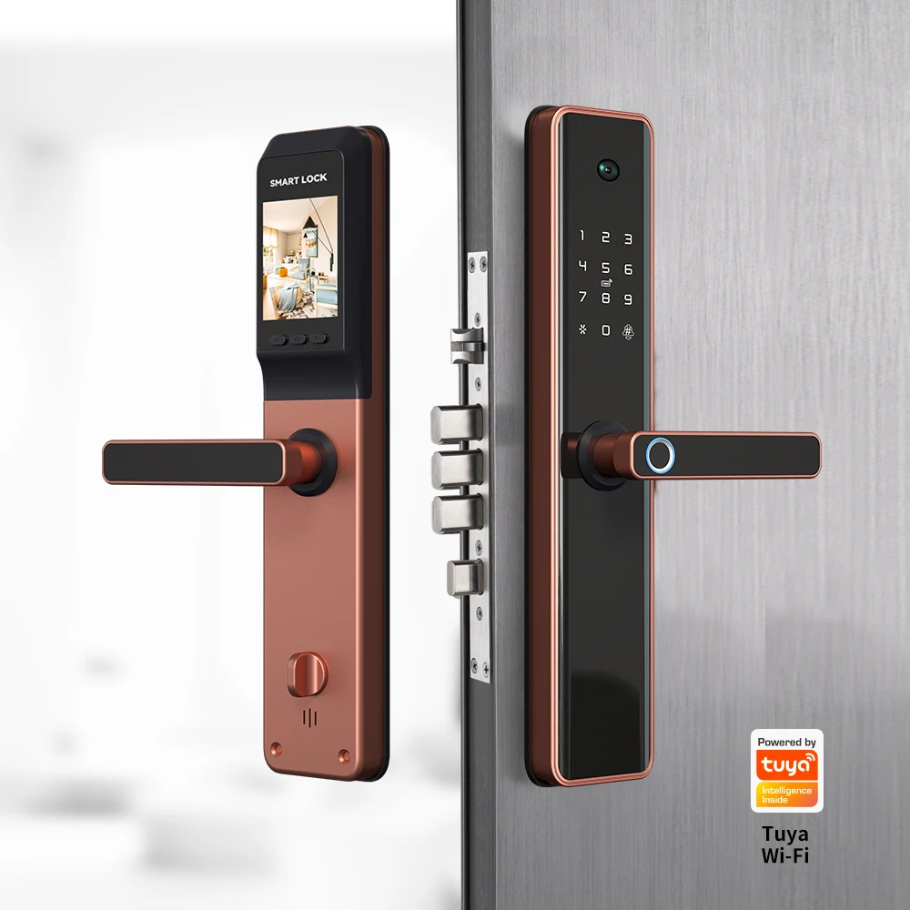 

Tuya WiFi App Camera Smart Door Lock Biometric Fingerprint Digital Keyless RFID Card Password Code Electronic Unlock