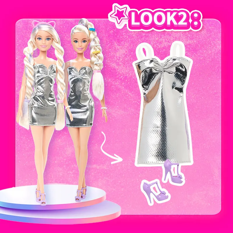 Barbie Jct72 Zestaw do zaplatania włosów dla lalek, z wymiennymi strojami, zabawka do przebierania, zabawa w udawanie, kolekcjonerski ornament, prezent