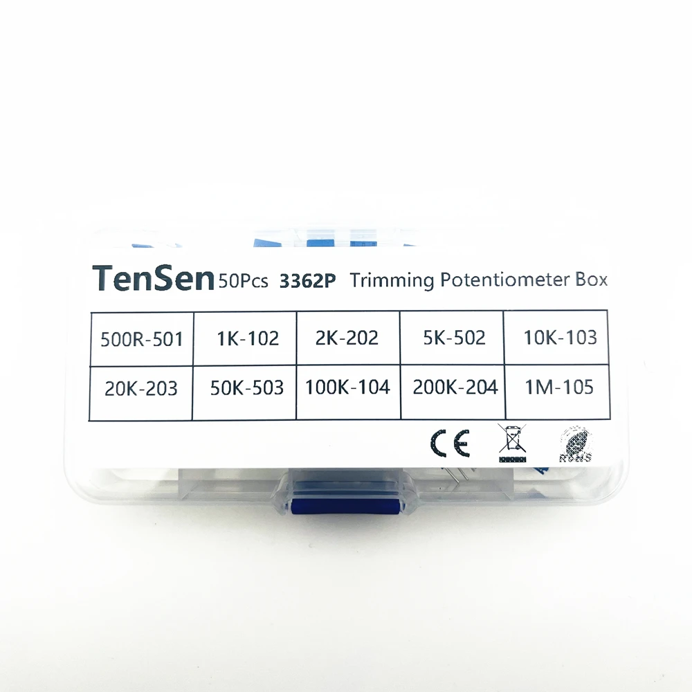 50pcs/lot 3362P Multiturn Trimmer Potentiometer Kit High Precision 500R-1M Variable Resistor With Free Box electronic diy kit