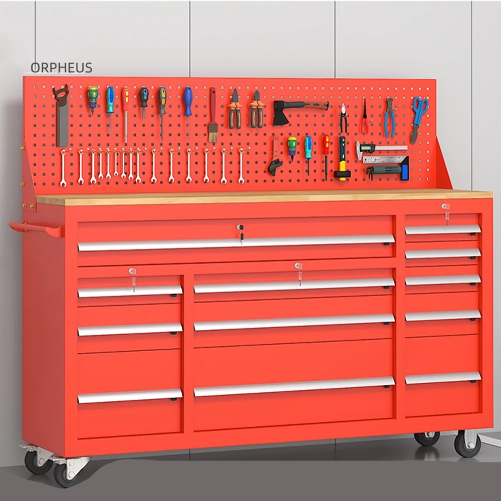Custom Red Heavy Duty Tool Cart with Multidrawer Storage Cabinet Thickened Hardware Handcart for Home And Garage Organization