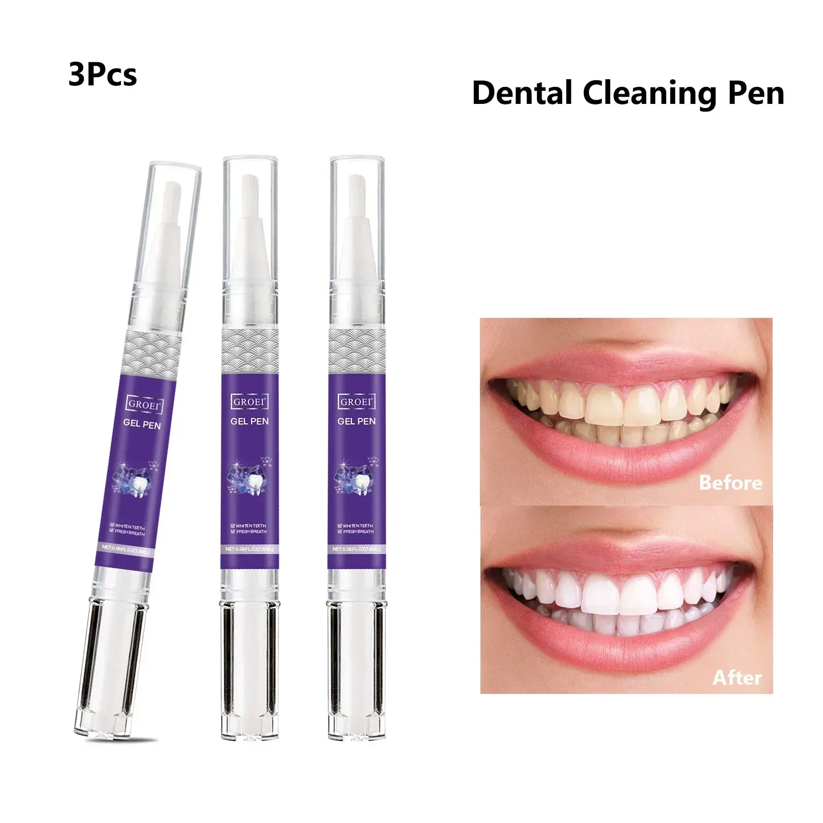 

3-Pack Teeth Whitening Gel Pen Set - Fights Coffee & Wine Stains, Freshens Breath & Restores Pearly White Teeth On-the-Go.