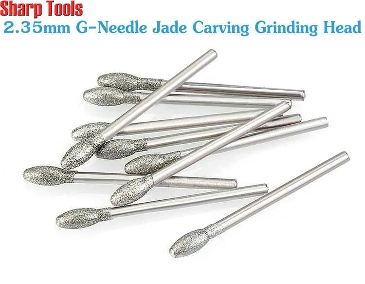 2.35mm Diamond Burr Cutter Rotary Grinding Head Dremel Needle Point Drill Bits 25pcs Polishing Abrasive Tool for Jade Engraving