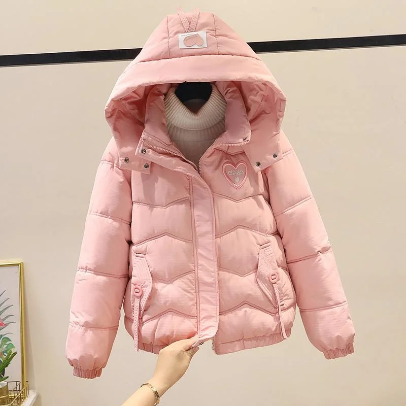

Winter Thiened ort Cotton Jaet Women's Bread Sle down Coat Korean Version Loose Fit Hooded Zipper Closure Polyester I...