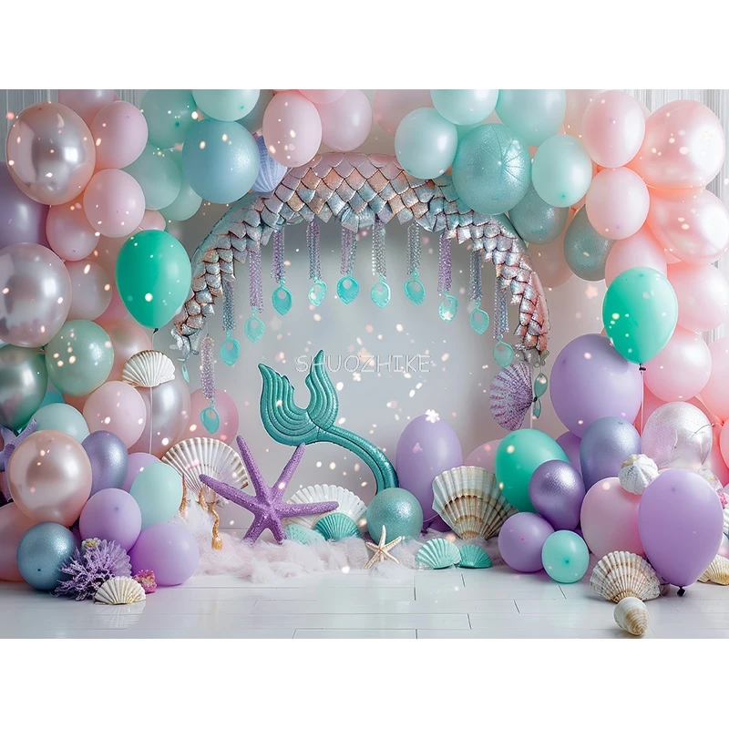 Hot Air Balloon Dinosaurs Abstract Photography Backdrop Banner Birthday Party Decoration Seashell Mermaid Background ZI-02