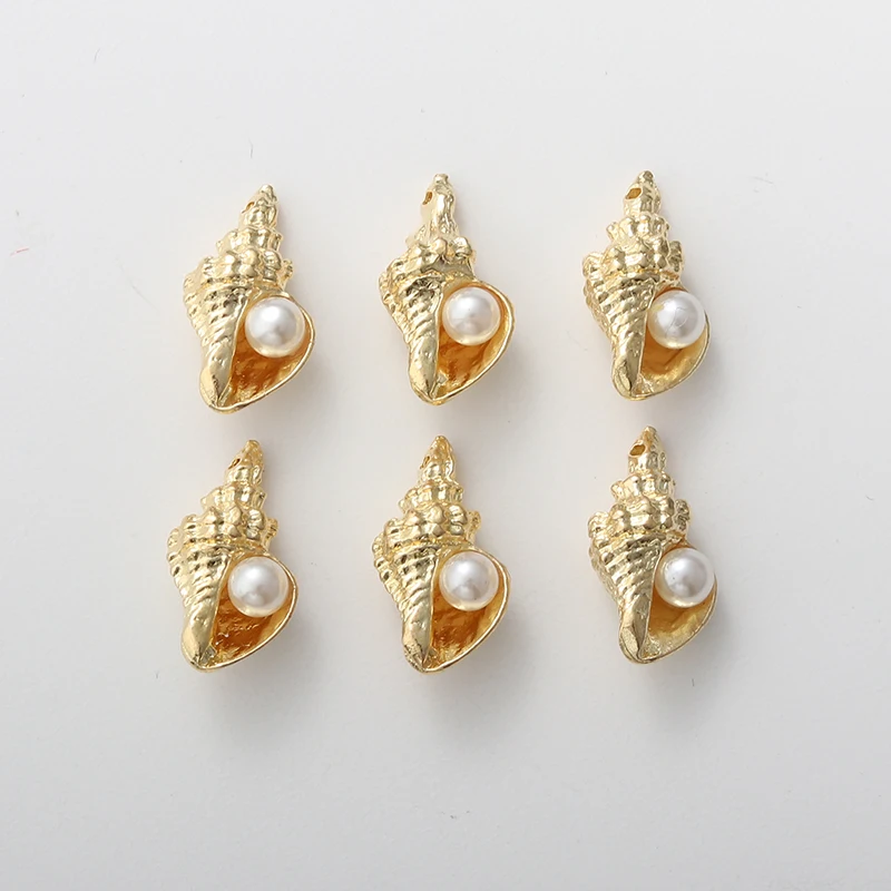 10pcs Gold Pretty Charms Pearl Shell Conch Pendants For Making Earring Necklace Key Chains Handmade DIY Jewelry Findings