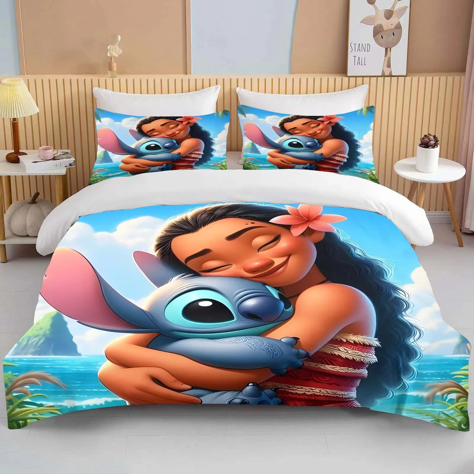 Imagem -04 - Disney Princess e Stitch Impresso Bedding Conjunto para Adultos e Crianças Capa de Edredão Anime Quilt Full Size Comforter Birthday Gift