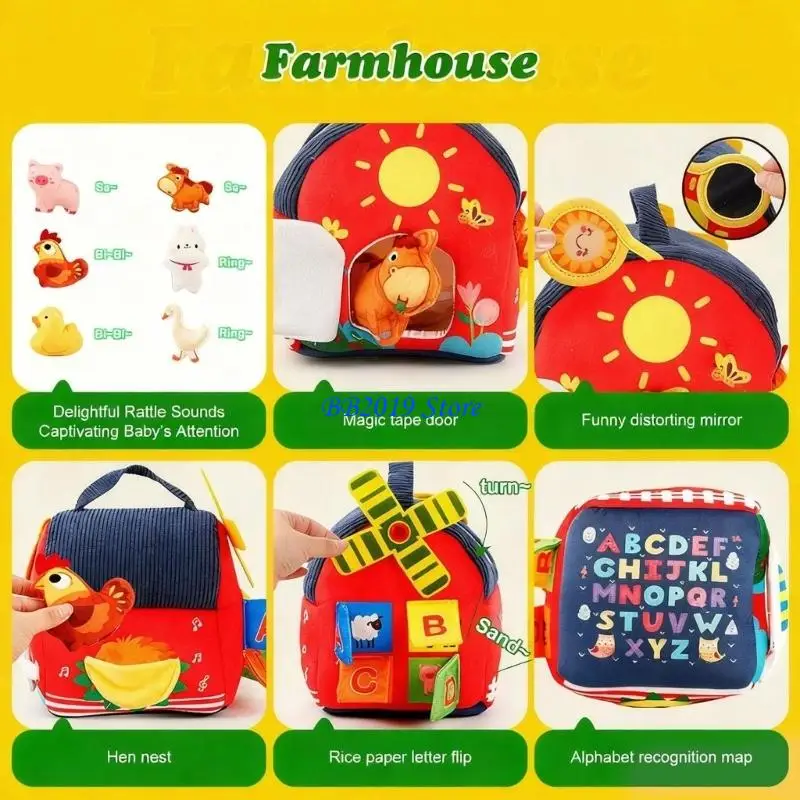 Q0KB Plush Farm Animal Educational Toy for Baby Sensory Development Cognitive Growth
