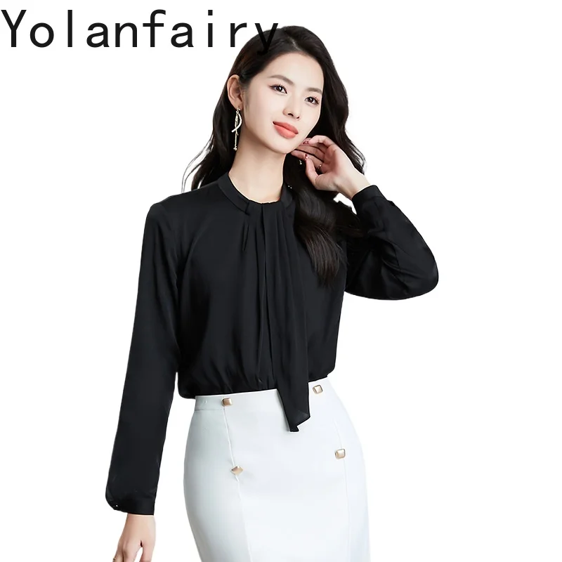 

YOLANFAIRY 19MM 92.3% Mulberry Silk Shirts for Women Spring Summer 2026 Long Sleeve Tops Elegant Shirt Woman Clothing Blouses
