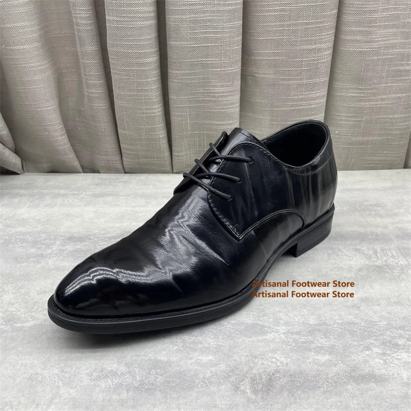 Men's Black Leather Oxford Shoes Classic Lace Up Comfort Formal Dress Shoes for Office Business Wedding Daily Wear Men's Shoes
