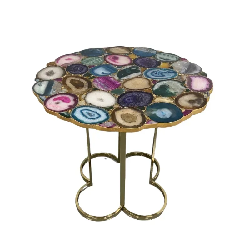 Natural agate stone restaurant dining table Italian light luxury villa mansion living room high-end colorful