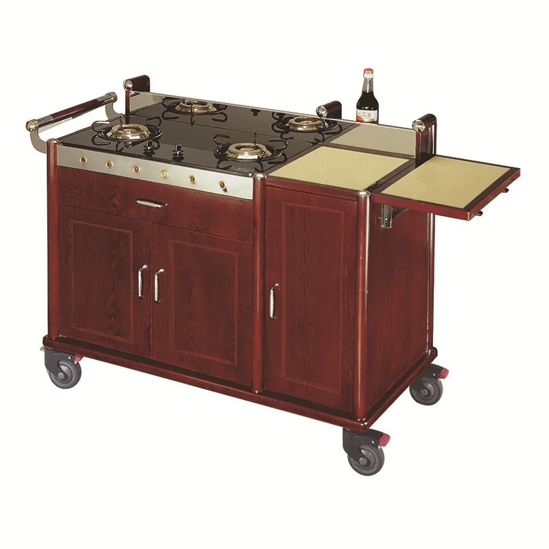 Mahogany hotel cafeteria hand push double head cooking cart