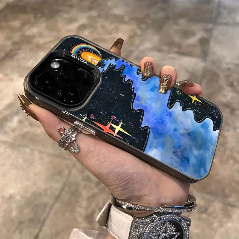 

Star, cloud and road pattern phone case for iPhone 16 15 14 13 12 11 Pro/ Max/Plus shock-proof rear cover anti-fingerprint