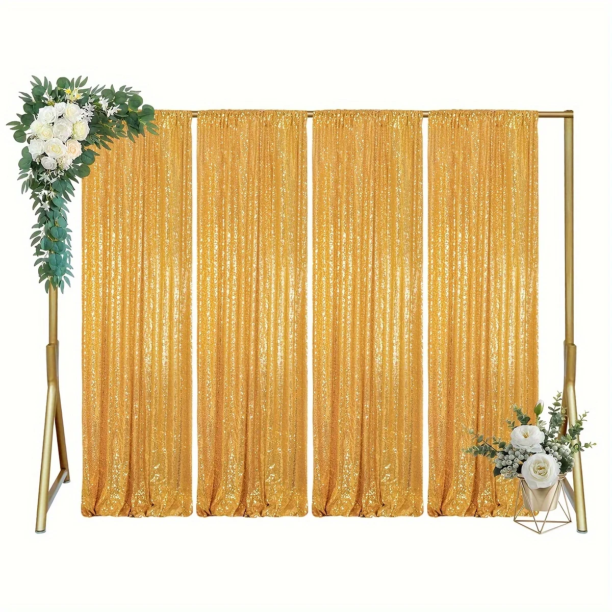 

Christmas 4pcs Elegant Golden Sequin Curtains, 2x8ft - Ideal for Weddings, Youngsters Showers, Graduations & More | Versatile Ny