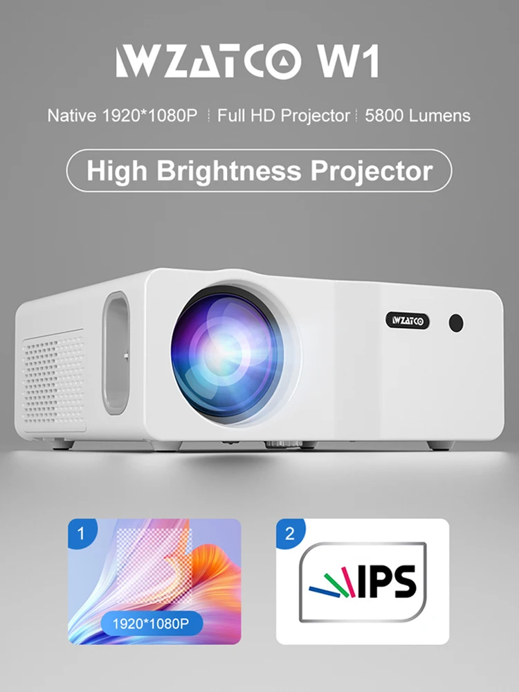 WZATCO W1N Native 1980*1080P Full HD 5G Wifi Sync Display Mini LED Projector  Portable Proyector Home Theater Smart Phone Beamer