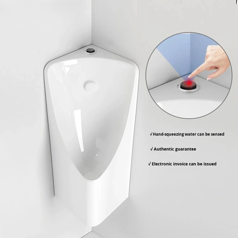 Small apartment induction urinal ceramic triangle wall-mounted non-flush non-contact manual combination toilet for hotel use
