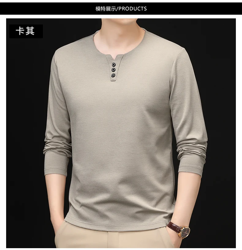 

2025 New Spring and Autumn Long Sleeve Round Neck Sweatshirt Men's V-neck Casual T-shirt with A Turtleneck Layer