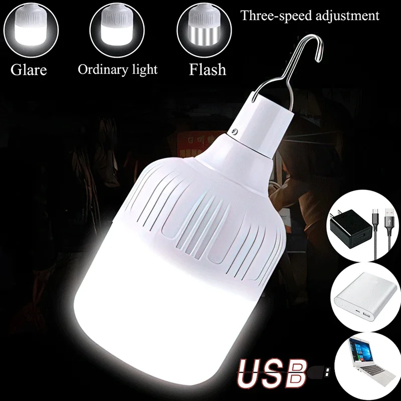 Outdoor USB Rechargeable Mobile LED Lamp Bulbs Emergency Light Portable Hook Up Camping Lights Home Decor Night Light Hot Sale