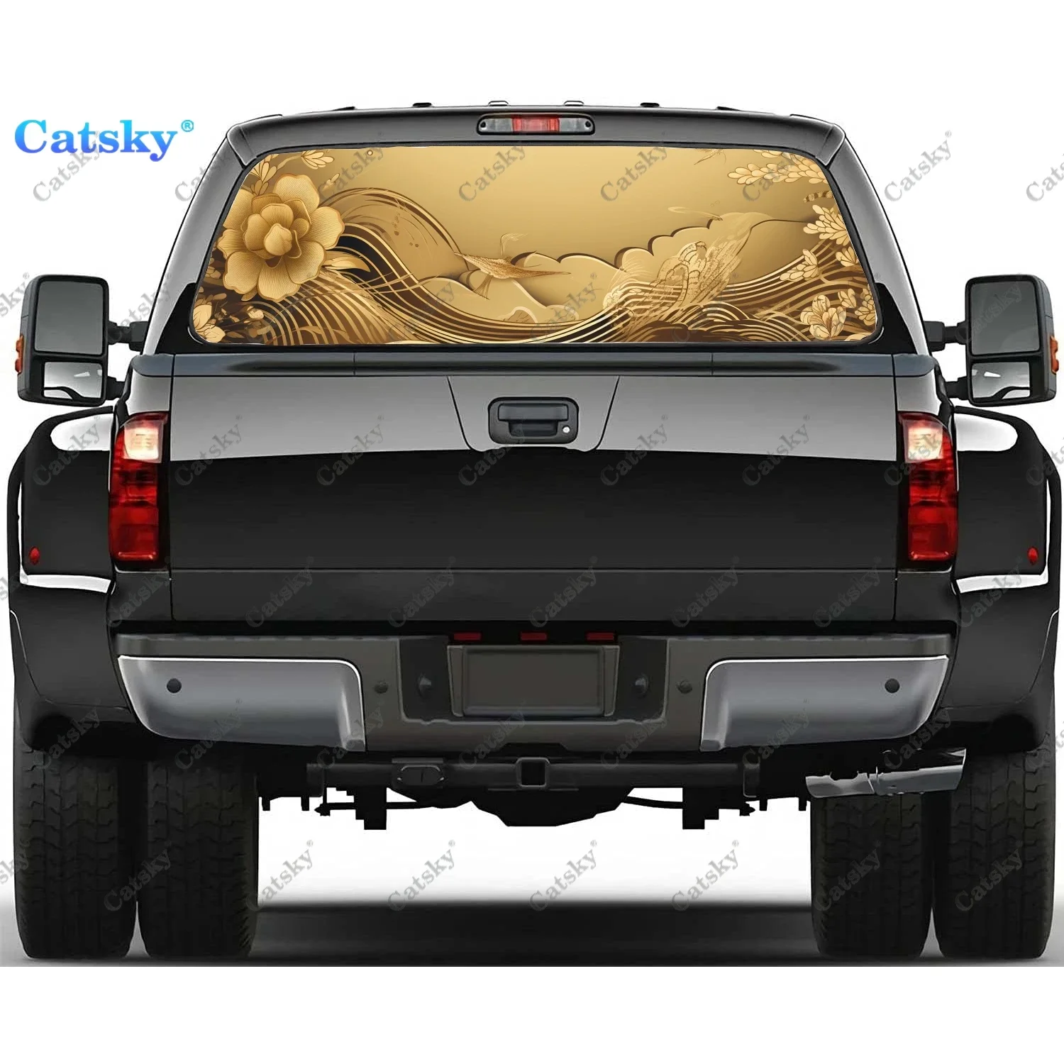 

Японский стиль, восточная наклейка на заднее окно, подходит для пикапа, грузовика, автомобиля, универсальная прозрачная перфорированная виниловая наклейка на заднее окно