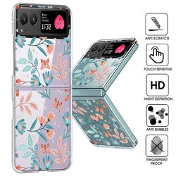 Flowers Pattern Clear Folding Phone Case For Motorola Razr 60 50 Ultra Razr60 Ultra Razr40 Razr50 Shockproof Transparent Cover