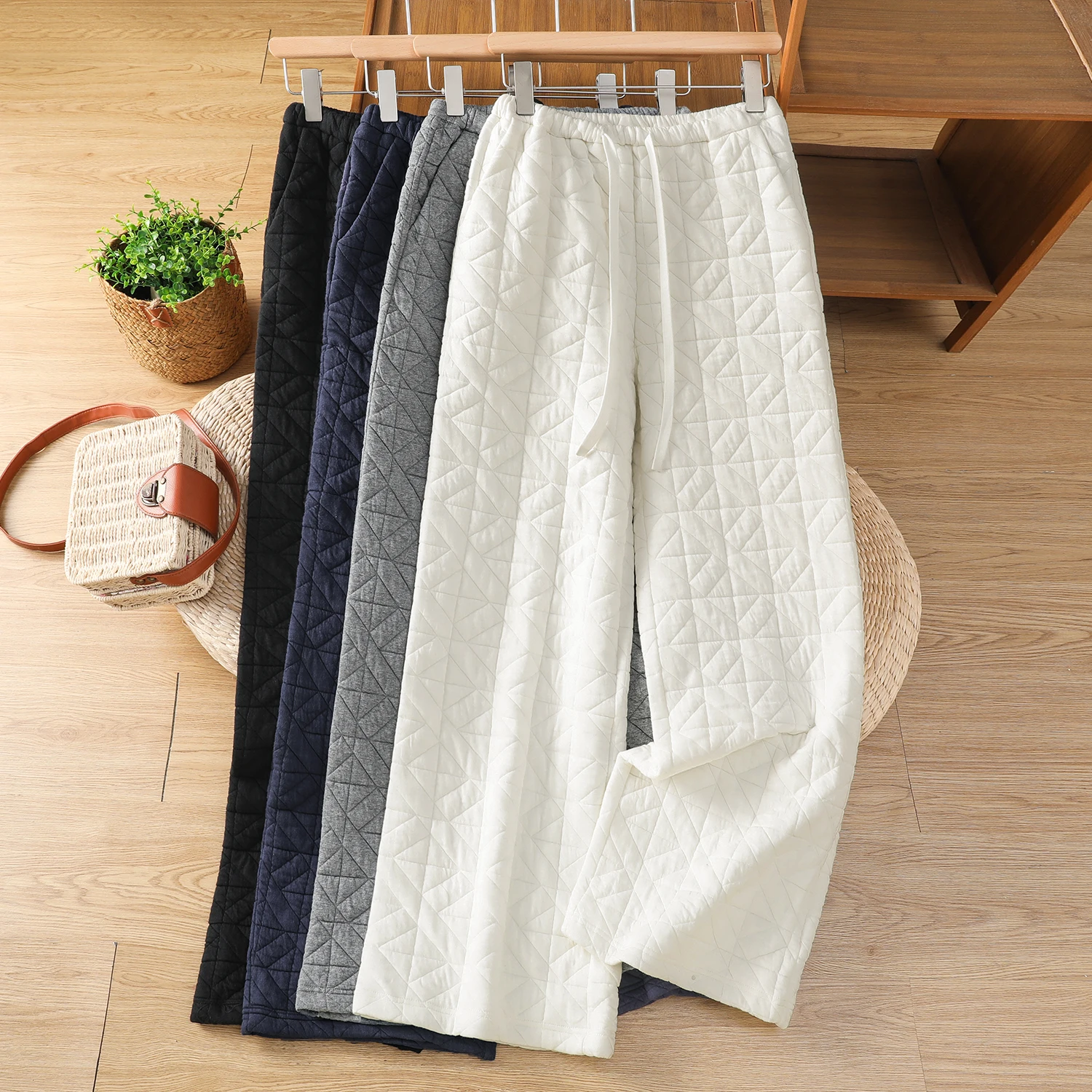 

Anti-Aging Large Size Artistic Autumn Winter Loose Straight Leg Wide Leg Pants Diamond Cotton Women's Cotton Outerwear Warm P...