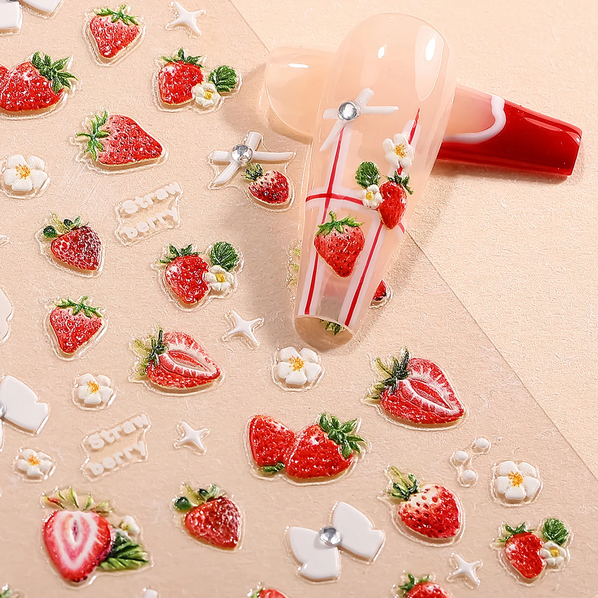 5D ฤดูร้อนผลไม้เล็บสติกเกอร์ลายนูนสตรอเบอร์รี่เชอร์รี่แตงโมกีวี Bownet Self-Adhesive DIY Decals ตกแต่งเล็บ