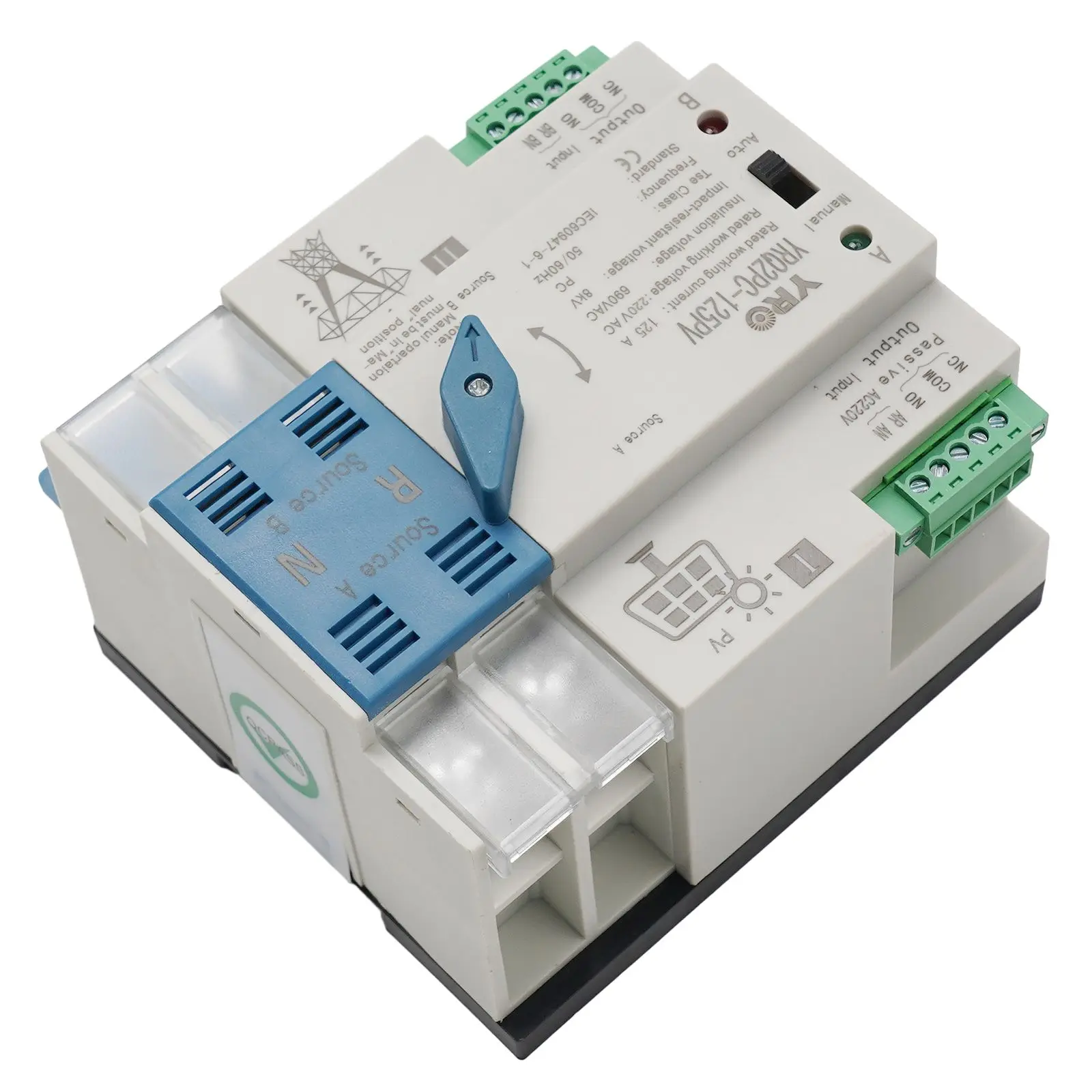 Automatic Transfer Switch 125A for Solar Applications with Flame Retardant Material and Quick Switching Performance