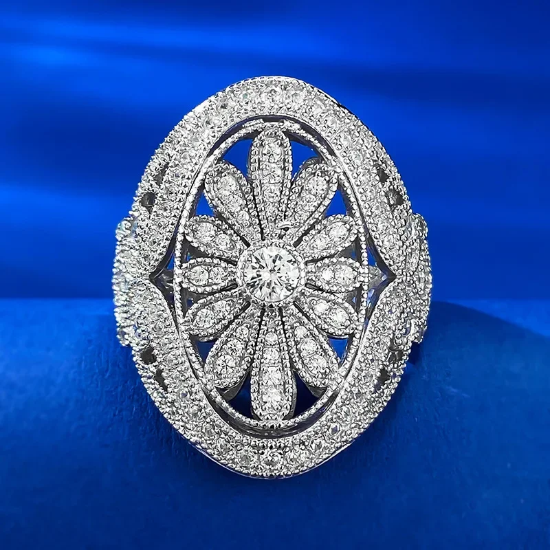 

2023 New S925 Silver Round Rice Fireworks Luxury Ring Plated Heavy Industry Handcrafted Women's