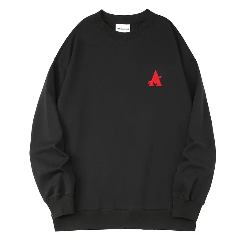 New models  AMI A Love Arrow Pullover Couple Sweater Autumn Loose Heavy Duty Round Neck Large Label Embroidery Menswear Trend