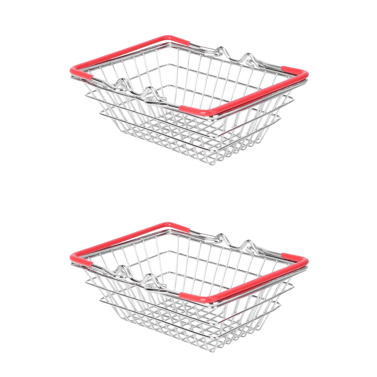 

Set of 2 Mini Shopping Basket School Storage for Kids Toy Grocery Metal Wire Stainless Steel Sturdy Practical