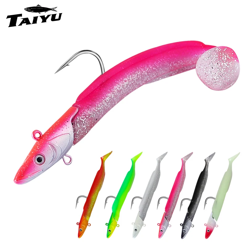 TAIYU Set Señuelos Blandos Luminosos Anguila Cola T 12cm 23g Señuelo Cabeza Plomo Hundimiento Lento Artificial Cebo para Perca/Trucha/Lucio