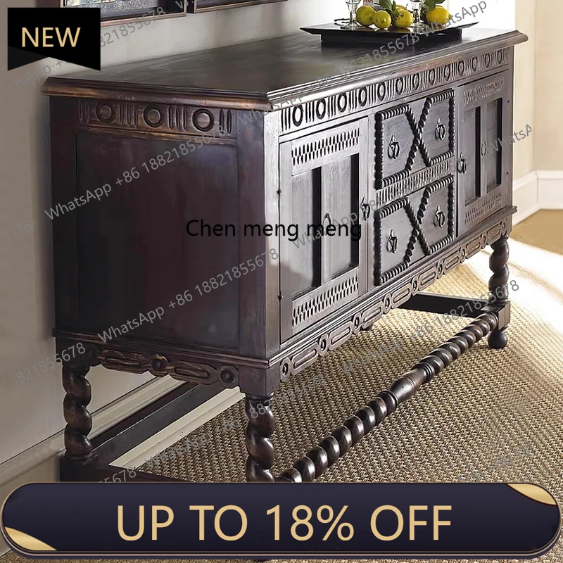 

E153 American country solid wood carving flower entrance cabinet French retro dining side storage chest decorative cabinet