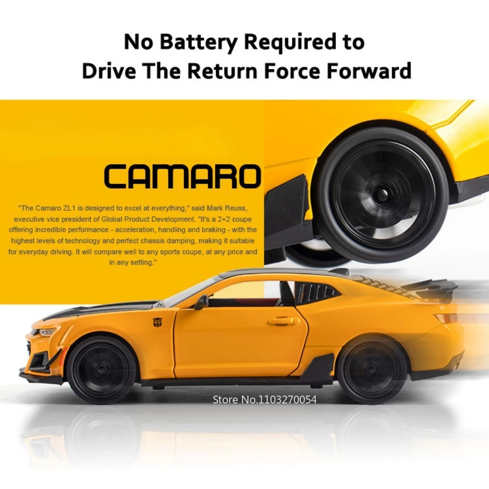 1:24 camaro atlantico brinquedos modelos carros liga diecast carros esportivos 4 portas abertas pneus de borracha som luz puxar para trás para crianças presentes