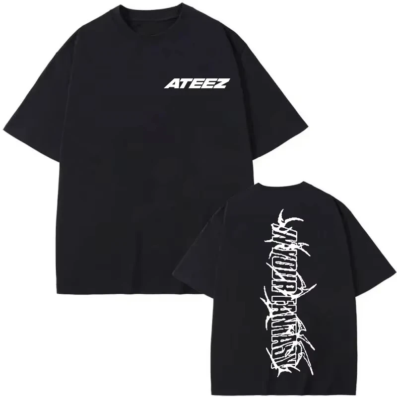 ATEEZ 2025 جولة حول العالم في الخيال الخاص بك تي شيرت مطبوع الهيب هوب خمر تي شيرتات قصيرة الاكمام الرجال النساء موضة عادية فضفاض تي شيرت