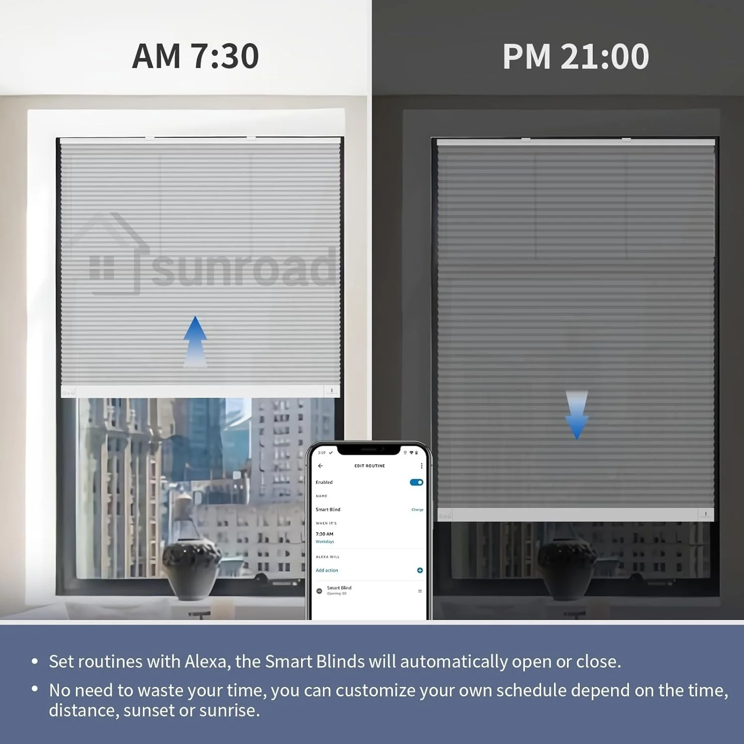 Custom-made Sunroad ZigBee Smart Blind Lite  Semi-Transparent Cordless Honeycomb Blinds,  Smart Control